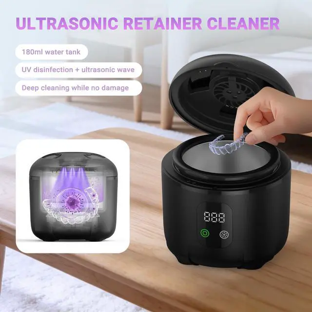 Alt view image 4 of 7 - Ultrasonic Retainer Cleaner 25W Portable Ultrasonic Denture Cleaner Multi-Mode 45KHz with Drying and Removable Inner for Dental Trays, Braces, Jewelry, Toothbrushes, Mouth Guards, Aligners,Ring Black