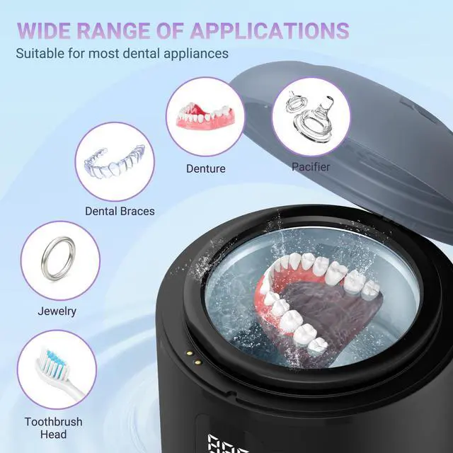 Alt view image 5 of 7 - Ultrasonic Retainer Cleaner 25W Portable Ultrasonic Denture Cleaner Multi-Mode 45KHz with Drying and Removable Inner for Dental Trays, Braces, Jewelry, Toothbrushes, Mouth Guards, Aligners,Ring Black