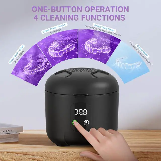 Alt view image 7 of 7 - Ultrasonic Retainer Cleaner 25W Portable Ultrasonic Denture Cleaner Multi-Mode 45KHz with Drying and Removable Inner for Dental Trays, Braces, Jewelry, Toothbrushes, Mouth Guards, Aligners,Ring Black