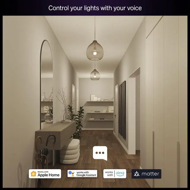 Alt view image 5 of 7 - Essential Smart LED A19 Bulb, White and Color Ambiance, E26 Base, 8.8W, 2200K-6500K, 800 Lumens, Dimmable, Works with Alexa, Google, and Apple Home, 2-Pack
