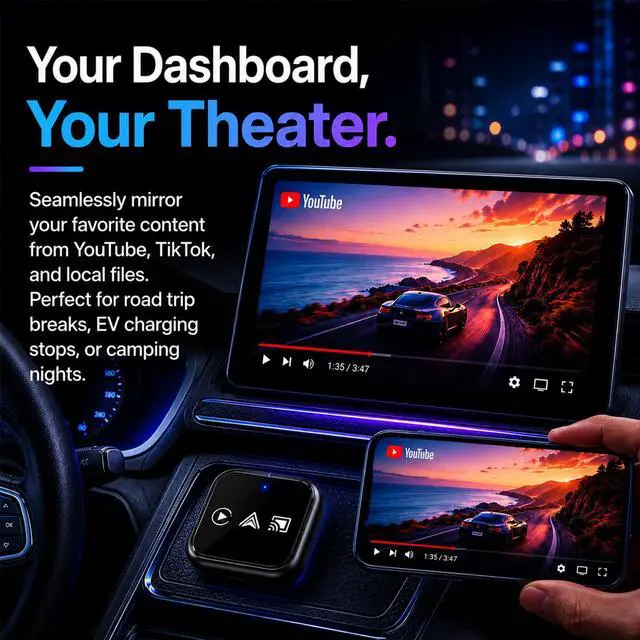 Alt view image 3 of 7 - 2026 Wireless CarPlay Adapter for iPhone, 3-in-1 Wired to Wireless CarPlay Dongle with AirPlay, 5-Second Auto Connect, Low Latency, USB-A/C for OEM Wired CarPlay Cars