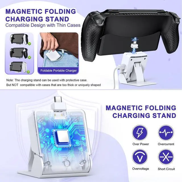 Alt view image 3 of 7 - Accessories Kit for PlayStation Portal, Carrying Case Bundle and Magnetic Portable Charger for PS5 Portal with Protective Case, 2 Screen Protectors, Wired Headphone, 8 Thumb Grips (Black)