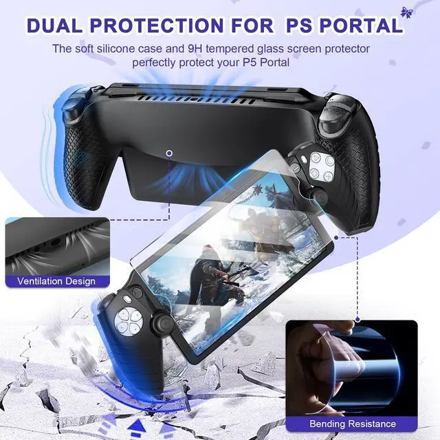 Alt view image 5 of 7 - Accessories Kit for PlayStation Portal, Carrying Case Bundle and Magnetic Portable Charger for PS5 Portal with Protective Case, 2 Screen Protectors, Wired Headphone, 8 Thumb Grips (Black)