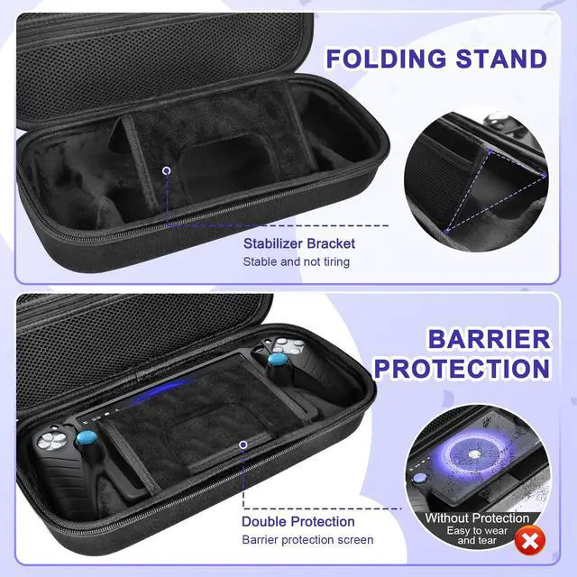 Alt view image 6 of 7 - Accessories Kit for PlayStation Portal, Carrying Case Bundle and Magnetic Portable Charger for PS5 Portal with Protective Case, 2 Screen Protectors, Wired Headphone, 8 Thumb Grips (Black)