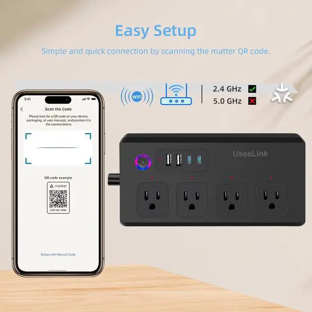 Alt view image 6 of 7 - Matter Smart Power Strip,Works with Apple HomeKit, Siri, Alexa, Google Assistant, with 4 Individually Controlled AC Outlets & 2 USB 2 Type-C Ports, Multi-Plug Extender for Home Office-Black