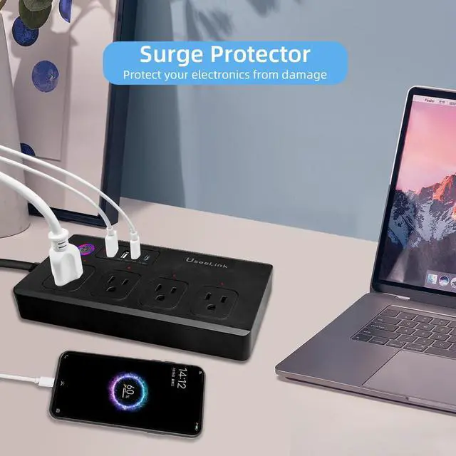 Alt view image 5 of 7 - Matter Smart Power Strip,Works with Apple HomeKit, Siri, Alexa, Google Assistant, with 4 Individually Controlled AC Outlets & 2 USB 2 Type-C Ports, Multi-Plug Extender for Home Office-Black
