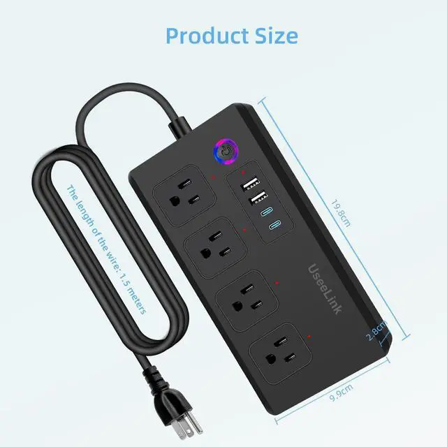 Alt view image 7 of 7 - Matter Smart Power Strip,Works with Apple HomeKit, Siri, Alexa, Google Assistant, with 4 Individually Controlled AC Outlets & 2 USB 2 Type-C Ports, Multi-Plug Extender for Home Office-Black