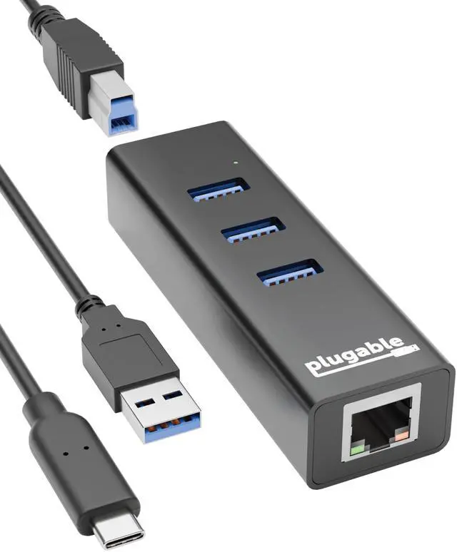 Main image of 3-Port USB 3.0 Hub with Gigabit Ethernet | Compatible with Windows, macOS, Linux, and ChromeOS | Portable USB-C/USB-A Bus-Powered RJ45 GbE LAN Adapter for Laptops, MacBooks, Chromebooks
