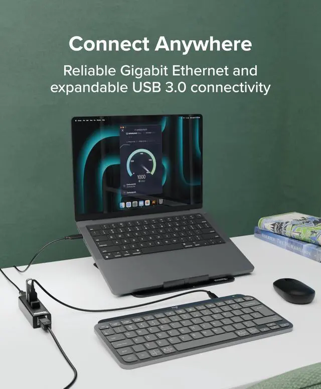 Alt view image 3 of 7 - 3-Port USB 3.0 Hub with Gigabit Ethernet | Compatible with Windows, macOS, Linux, and ChromeOS | Portable USB-C/USB-A Bus-Powered RJ45 GbE LAN Adapter for Laptops, MacBooks, Chromebooks