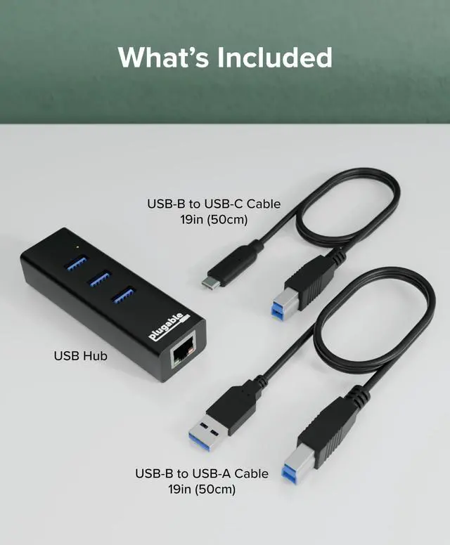 Alt view image 7 of 7 - 3-Port USB 3.0 Hub with Gigabit Ethernet | Compatible with Windows, macOS, Linux, and ChromeOS | Portable USB-C/USB-A Bus-Powered RJ45 GbE LAN Adapter for Laptops, MacBooks, Chromebooks