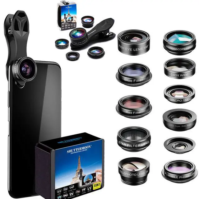 Main image of Camera Lens Kit Smartphones/Pixel/Samsung/Android Phones Camera. 2xTele Lens ZoomLens+Fisheye Lens+0.36XSuper Wide Angle Lens & 20X Macro Lens CPL.Blue &Red Filter Filter