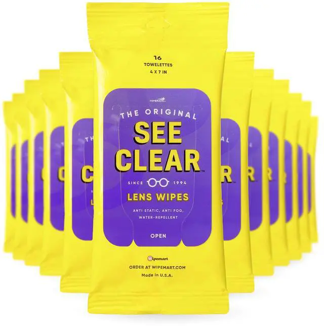 Main image of See Clear Original Lens Cleaning Wipes - Pre-Moistened Eyeglass & Screen Cleaning Cloth Towelettes - Streak Free, Scratch Free Lens & Electronic Screen Cleaner - 12 Resealable Packs of 16 (192 Wipes)