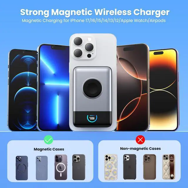 Alt view image 7 of 7 - Magnetic Portable Charger for MagSafe with Built-in Cable,iWatch Charger,Wireless Power Bank Travel Essentials,25W Fast Charging Battery Pack for iPhone 17/16/15,Apple Watch(Sliver,10800mAh)