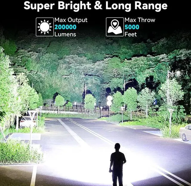 Alt view image 2 of 7 - Rechargeable Spotlight 200000 Lumens, Waterproof Super Bright Spotlight Flashlight, LED Spotlights with 3 Color Lenses and Foldable Stand, Long Runtime Large Handheld Spot Light for Outdoor Boating