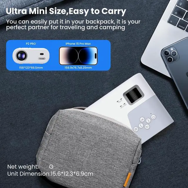 Alt view image 3 of 7 - Mini Projector, Projector with WiFi and Bluetooth, 1080P Support Portable Projector, Built-in Speaker, Compatible with Smartphone/Tablet/TV Stick, Movie Projectors for Bedroom, Home Theater, Kids Gift