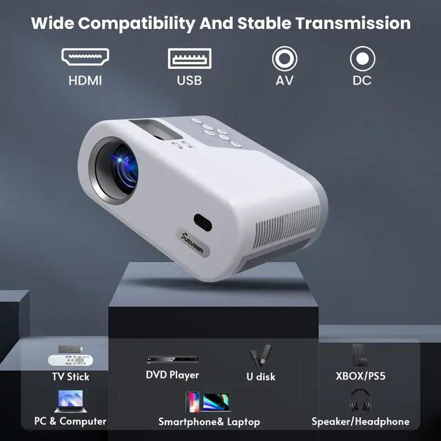Alt view image 7 of 7 - Mini Projector, Projector with WiFi and Bluetooth, 1080P Support Portable Projector, Built-in Speaker, Compatible with Smartphone/Tablet/TV Stick, Movie Projectors for Bedroom, Home Theater, Kids Gift