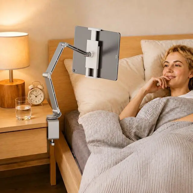 Alt view image 6 of 7 - Tablet Stand Holder, Adjustable Foldable Tablet Arm iPad Desk Mount with 360°Rotate Base, Phone Holder iPad Stand for Desk and Bed, Compatible with Tablets, Phones or Other 4-15.6" Device