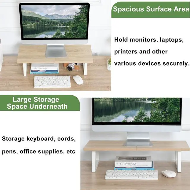 Alt view image 3 of 7 - 24 inch Monitor Stand Riser, Wood & Steel Computer Monitor Stand with Storage, Laptop, PC, Printer Stand Riser for Desktop Office Desk Organizers