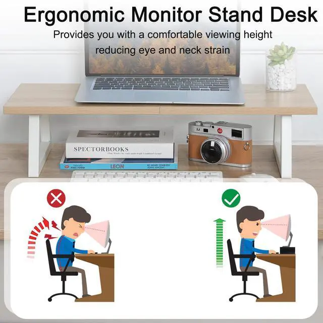 Alt view image 6 of 7 - 24 inch Monitor Stand Riser, Wood & Steel Computer Monitor Stand with Storage, Laptop, PC, Printer Stand Riser for Desktop Office Desk Organizers