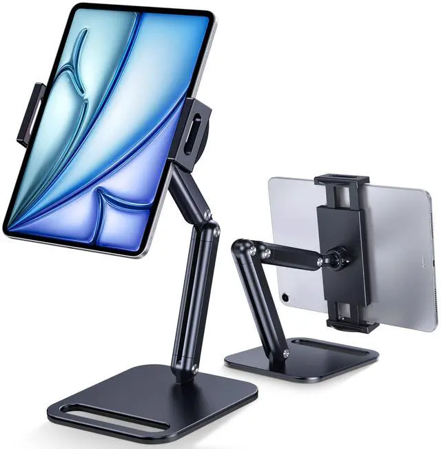 Main image of Tablet Stand for iPad, Aluminum Tablet Holder with Heavy-Duty Base for Desk, Fully Adjustable Angle, Compatible with iPad Pro Air Mini, Galaxy Tab, Surface Pro, Kindle 4.7''-13", Black