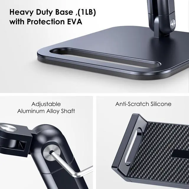 Alt view image 4 of 6 - Tablet Stand for iPad, Aluminum Tablet Holder with Heavy-Duty Base for Desk, Fully Adjustable Angle, Compatible with iPad Pro Air Mini, Galaxy Tab, Surface Pro, Kindle 4.7''-13", Black