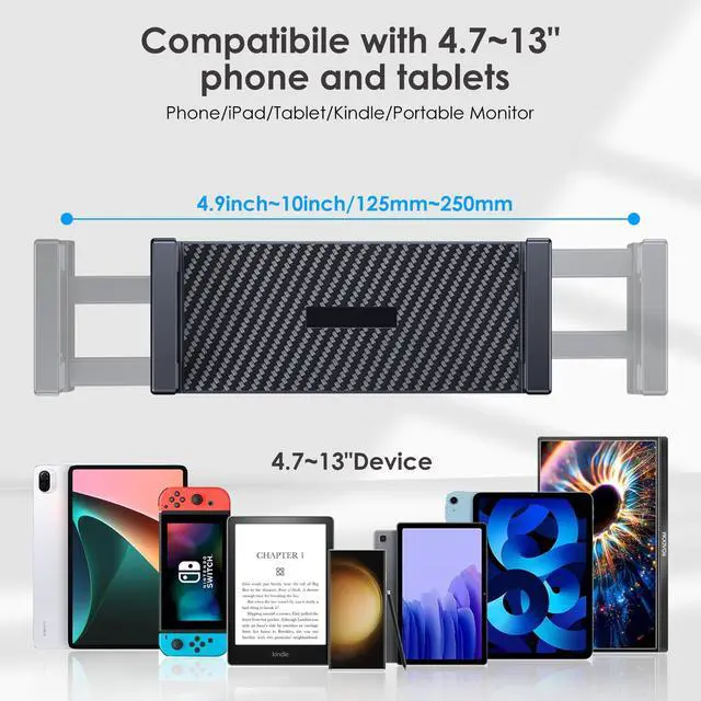 Alt view image 5 of 6 - Tablet Stand for iPad, Aluminum Tablet Holder with Heavy-Duty Base for Desk, Fully Adjustable Angle, Compatible with iPad Pro Air Mini, Galaxy Tab, Surface Pro, Kindle 4.7''-13", Black