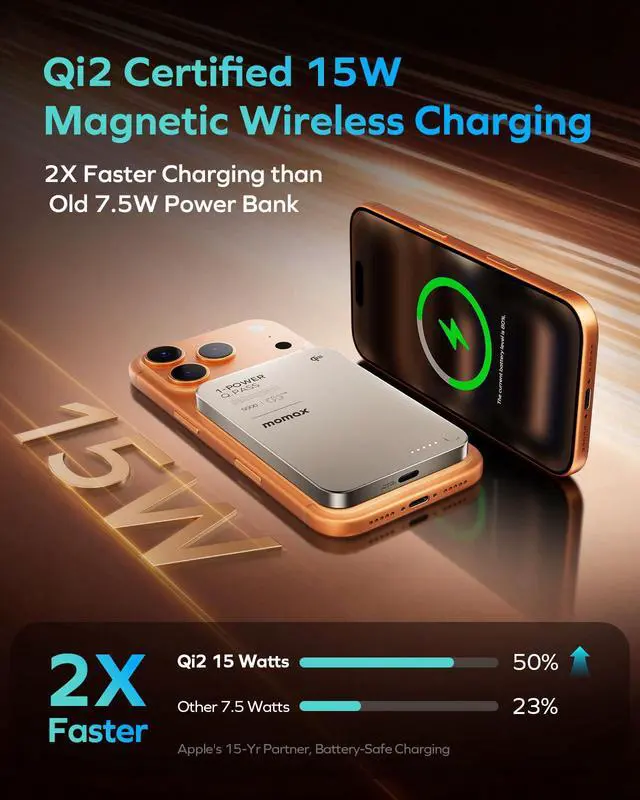 Alt view image 2 of 7 - (2026 NEW) Q.Pass Magnetic Power Bank, Qi2 Certified 15W Slim Power Bank Fast Charging, 5000mAh for Magsafe Portable Charger for iPhone Air Battery Pack/17/Pro/Max/16/15/14/13/12 (No Lightning)