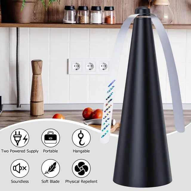 Alt view image 2 of 7 - Fly Fans for Tables, Food Fan to Keep Flies Away, 4 Pack Portable Outdoor Indoor Batteries Powered Picnic Table Top Spinner with Metal Hanger, Bug Repellent for Restaurant, Camping (Black)