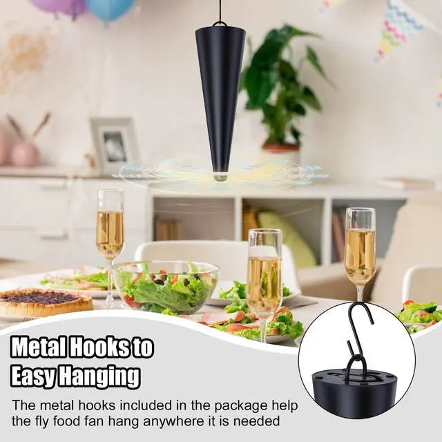 Alt view image 5 of 7 - Fly Fans for Tables, Food Fan to Keep Flies Away, 4 Pack Portable Outdoor Indoor Batteries Powered Picnic Table Top Spinner with Metal Hanger, Bug Repellent for Restaurant, Camping (Black)