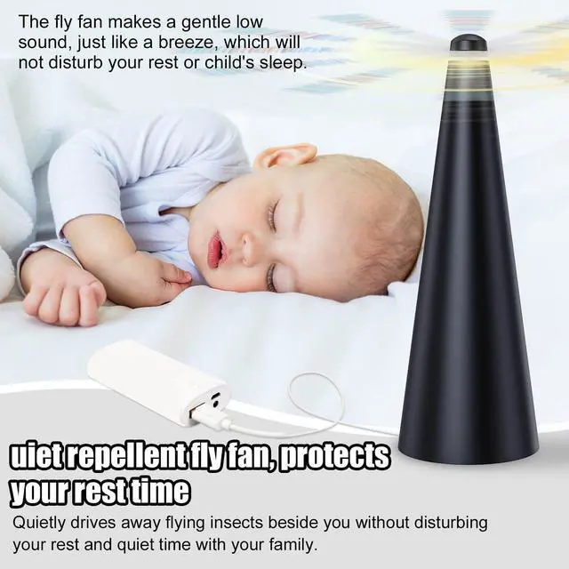 Alt view image 6 of 7 - Fly Fans for Tables, Food Fan to Keep Flies Away, 4 Pack Portable Outdoor Indoor Batteries Powered Picnic Table Top Spinner with Metal Hanger, Bug Repellent for Restaurant, Camping (Black)