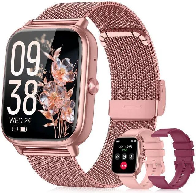 Main image of Smart Watch for Women Men- 1000mAh Battery Answer/Make Call, Fitness Step Tracker Watch with Sleep Monitor/Activity Counter/110+ Sport Mode for Andriod iPhone iOS Compatible - 3 Straps, Pink