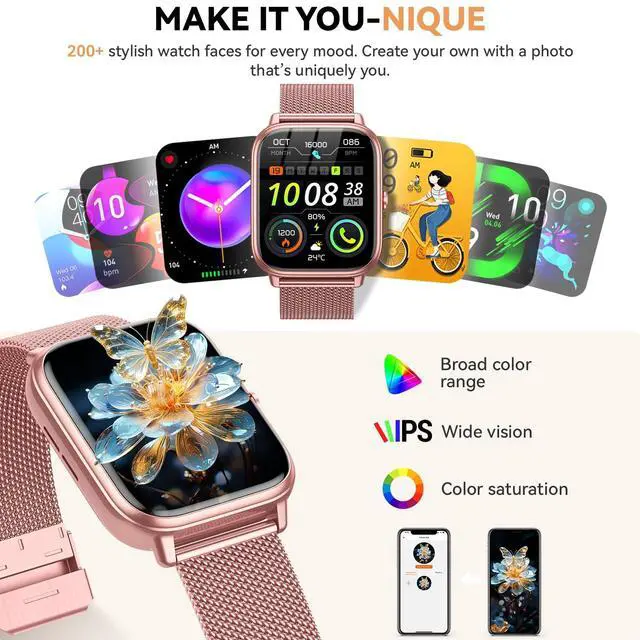 Alt view image 7 of 7 - Smart Watch for Women Men- 1000mAh Battery Answer/Make Call, Fitness Step Tracker Watch with Sleep Monitor/Activity Counter/110+ Sport Mode for Andriod iPhone iOS Compatible - 3 Straps, Pink