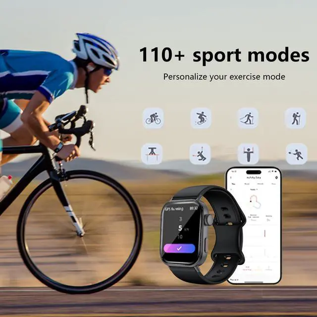 Alt view image 2 of 7 - Black Smart Watche for Men/Women,1.75" fitness trackers with Heart Rate Monitor/Flashlight , IP67 Waterproof, Bluetooth Call & Music Control, Sport watch men,120+ Sport Smartwatch for iOS Phone Adroid