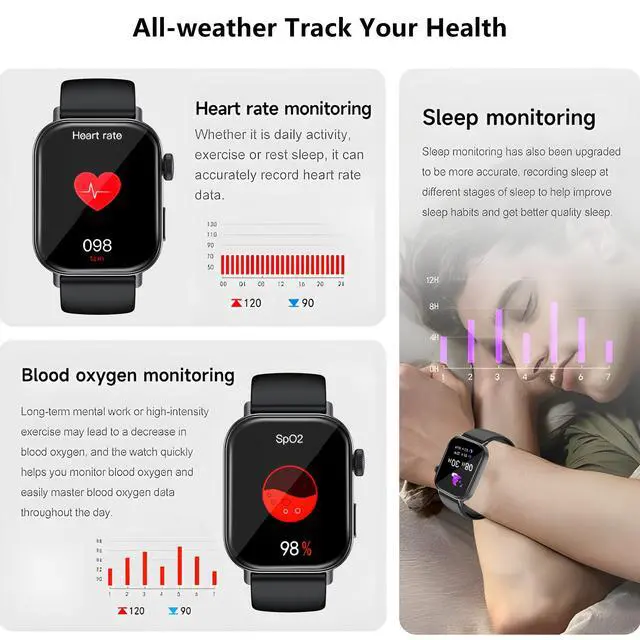 Alt view image 3 of 7 - Black Smart Watche for Men/Women,1.75" fitness trackers with Heart Rate Monitor/Flashlight , IP67 Waterproof, Bluetooth Call & Music Control, Sport watch men,120+ Sport Smartwatch for iOS Phone Adroid