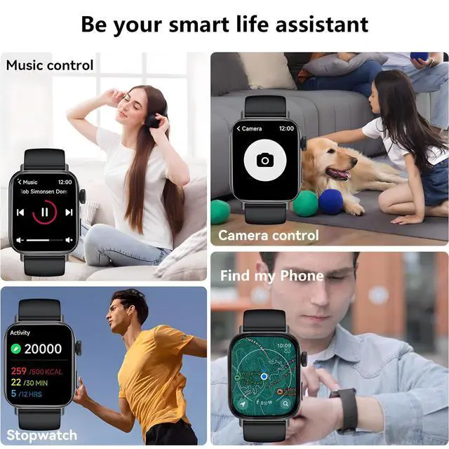 Alt view image 4 of 7 - Black Smart Watche for Men/Women,1.75" fitness trackers with Heart Rate Monitor/Flashlight , IP67 Waterproof, Bluetooth Call & Music Control, Sport watch men,120+ Sport Smartwatch for iOS Phone Adroid