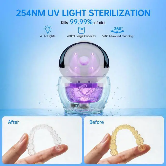 Alt view image 3 of 7 - Dental Ultrasonic Retainer Cleaner Machine, 45kHz Dental Cleaning Pod with Digital Timer & 200ML, Deep Cleaning for Dentures, Mouth Guards, Aligners, Braces, Night Guards, Toothbrush Heads & Jewelry
