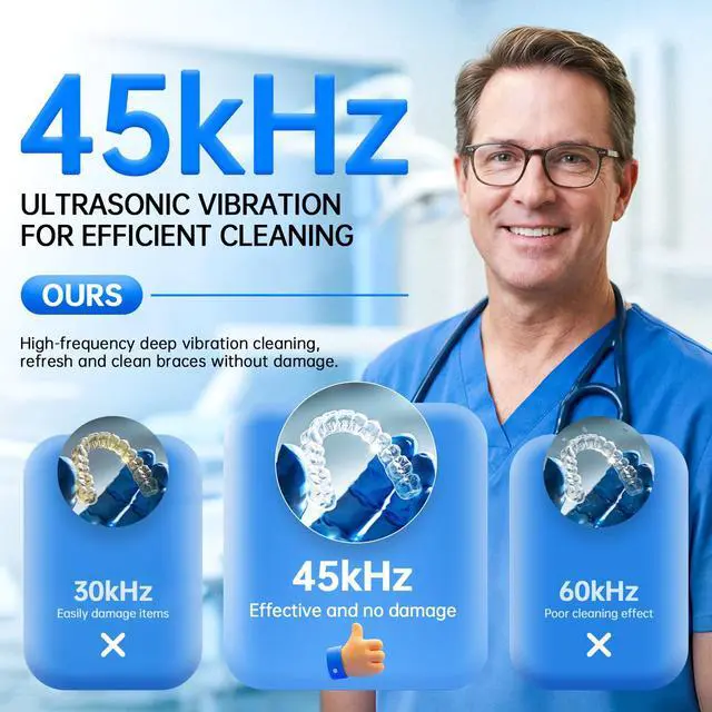 Alt view image 2 of 7 - Dental Ultrasonic Retainer Cleaner Machine, 45kHz Dental Cleaning Pod with Digital Timer & 200ML, Deep Cleaning for Dentures, Mouth Guards, Aligners, Braces, Night Guards, Toothbrush Heads & Jewelry