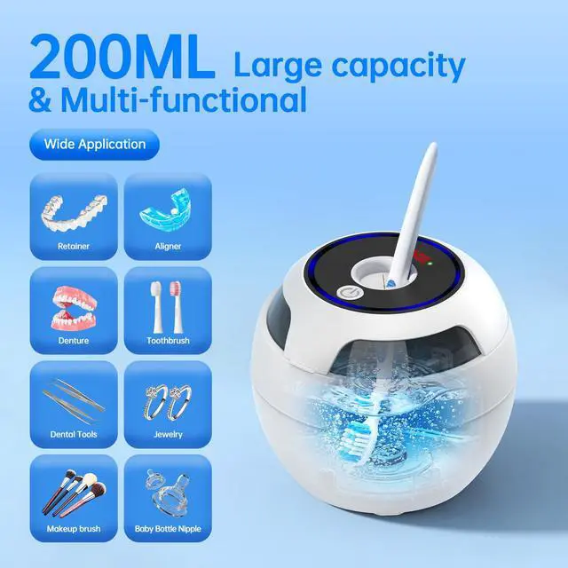 Alt view image 5 of 7 - Dental Ultrasonic Retainer Cleaner Machine, 45kHz Dental Cleaning Pod with Digital Timer & 200ML, Deep Cleaning for Dentures, Mouth Guards, Aligners, Braces, Night Guards, Toothbrush Heads & Jewelry