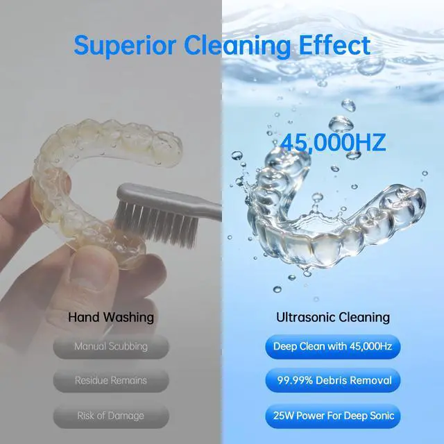Alt view image 6 of 7 - Dental Ultrasonic Retainer Cleaner Machine, 45kHz Dental Cleaning Pod with Digital Timer & 200ML, Deep Cleaning for Dentures, Mouth Guards, Aligners, Braces, Night Guards, Toothbrush Heads & Jewelry