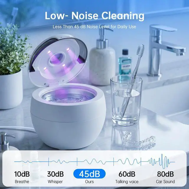 Alt view image 7 of 7 - Dental Ultrasonic Retainer Cleaner Machine, 45kHz Dental Cleaning Pod with Digital Timer & 200ML, Deep Cleaning for Dentures, Mouth Guards, Aligners, Braces, Night Guards, Toothbrush Heads & Jewelry