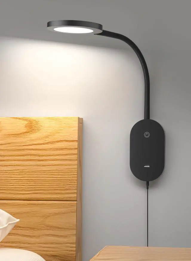 Main image of LED Wall Mounted Reading Light for Bed, Book Light for Wall Bedside Lamp with USB Output, 4 Hour Auto-Off Timer LightsEye-Caring Reading Lamp with 5 Dimmable 360° Rotation Headboard Light
