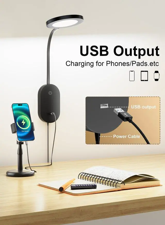 Alt view image 2 of 6 - LED Wall Mounted Reading Light for Bed, Book Light for Wall Bedside Lamp with USB Output, 4 Hour Auto-Off Timer LightsEye-Caring Reading Lamp with 5 Dimmable 360° Rotation Headboard Light