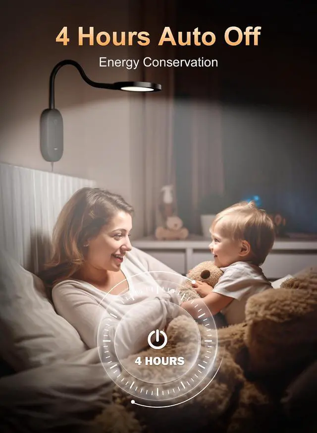Alt view image 3 of 6 - LED Wall Mounted Reading Light for Bed, Book Light for Wall Bedside Lamp with USB Output, 4 Hour Auto-Off Timer LightsEye-Caring Reading Lamp with 5 Dimmable 360° Rotation Headboard Light