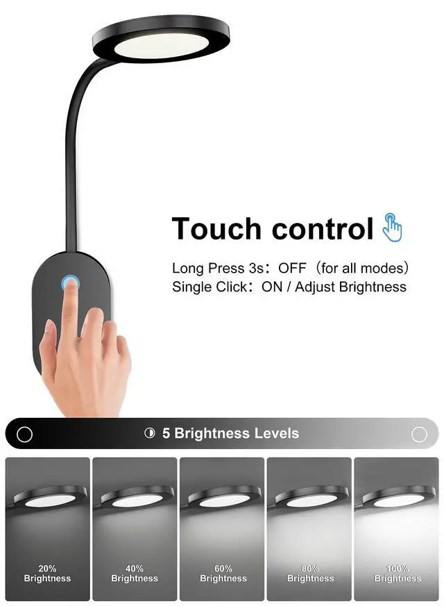 Alt view image 4 of 6 - LED Wall Mounted Reading Light for Bed, Book Light for Wall Bedside Lamp with USB Output, 4 Hour Auto-Off Timer LightsEye-Caring Reading Lamp with 5 Dimmable 360° Rotation Headboard Light