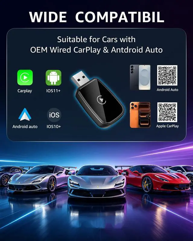 Alt view image 6 of 7 - 4 in 1 Wireless CarPlay Adapter Car Screen Mirroring Adapter for Apple iPhone& Android, Convert Wired CarPlay to Wireless, Stable Control & No Delay Latency, Plug and Play