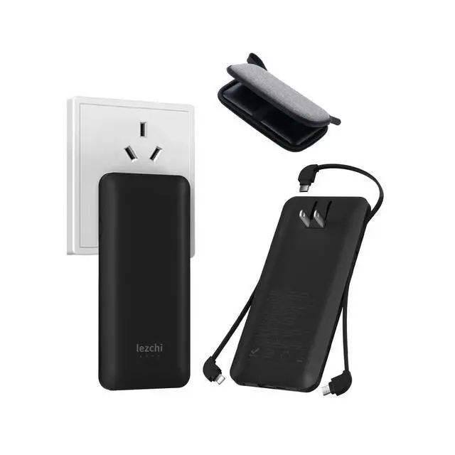 Main image of Portable Power Bank, Ultra Slim 10000mAh Portable Charger with Built in Cable, USB C External Battery Pack with Built-in AC Wall Plug Compatible with iPhone Smartphone Tablet