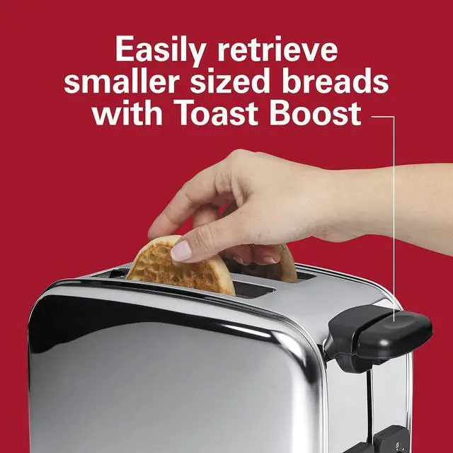Alt view image 3 of 7 - Retro Toaster with Wide Slots, Sure-Toast Technology, Bagel & Defrost Settings, Auto Boost to Lift Smaller Breads, 2 Slice, Polished Stainless Steel (22782)