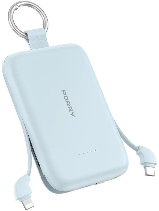 Main image of CharmGo Portable Charger, 10000mAh PD 30W Fast Charging Portable Charger Power Bank with Built-in Cables, Travel Keychain Charger Battery Pack for iPhone 17/16/15, for AirPods 2/3/4/Pro, Blue