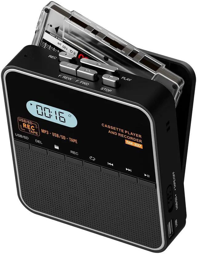 Main image of Cassette Tape Player Recorder, Cassette to MP3 Converter, Record to Cassettes/USB/SD Card, LCD Display, Power by USB C or AA Battery, Built-in Speaker, Headphone Jack and Mic