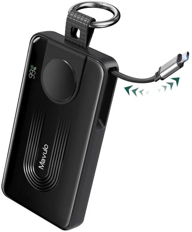 Main image of 3-in-1 Portable Charger 10000mAh Power Bank for Samsung Galaxy Watch, Retractable USB-C Cable, 20W PD Fast Charging, LED Display & Keychain Battery Pack for iPhone 17/16/15 Air Pro Max Plus/S26